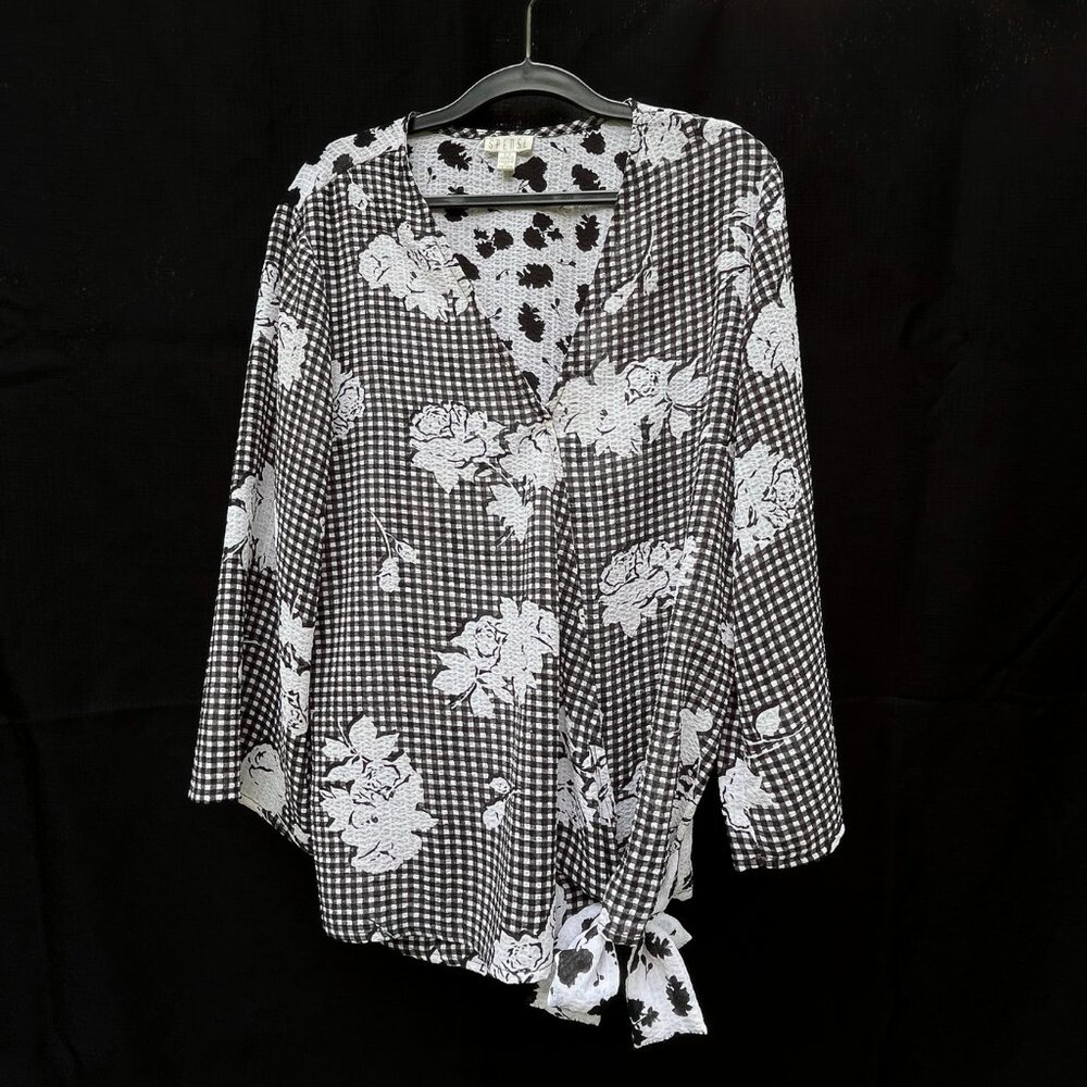 Spense black & white v-neck arty blouse (size Small)